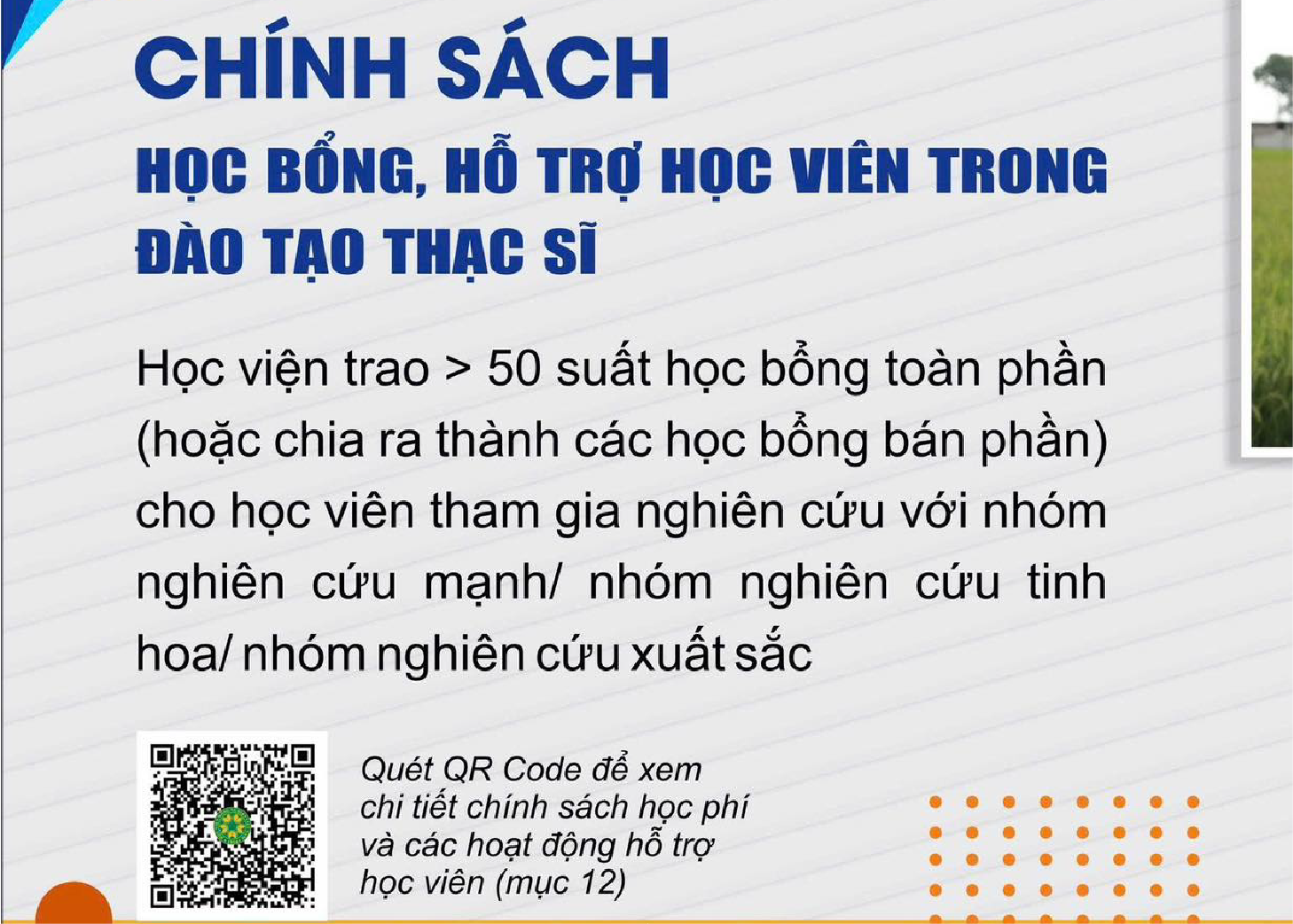 HỌC VIỆN NÔNG NGHIỆP VIỆT NAM - CHÍNH SÁCH HỌC BỔNG, HỖ TRỢ HỌC VIÊN TRONG ĐÀO TẠO THẠC SĨ